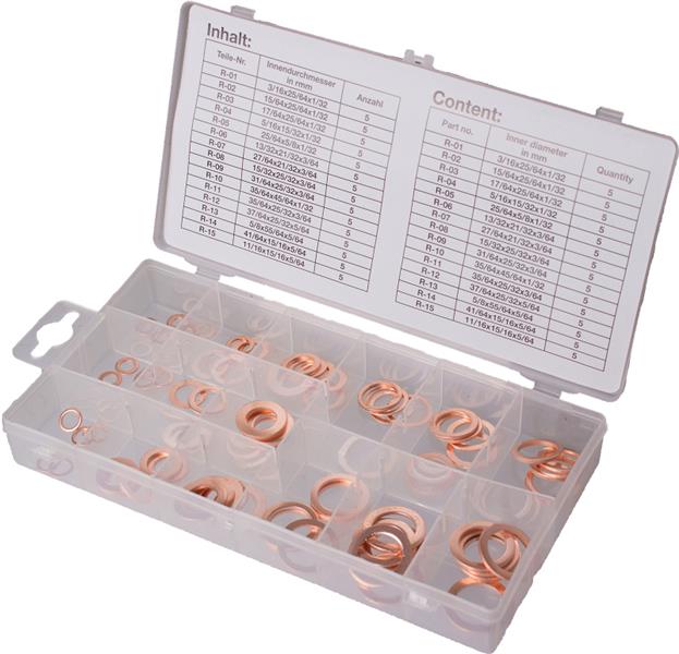 Vintec Kupfer Dichtungen 150-tlg Sortiment Kupferscheiben Setbox Kupferringe  Sortimentskasten Sortimentsbox