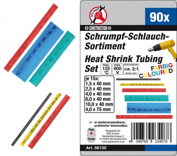 Schrumpf-Schlauch-Sortiment, farbig, 90-tlg.