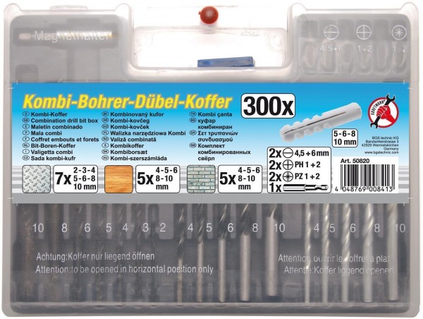 Kombi-Bohrer-Dübel-Koffer, 300-tlg.
