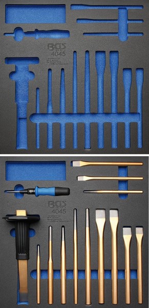 Werkzeugeinlage: Splintentreiber, Meissel und Körner, 15-tlg. leer / gefüllt
