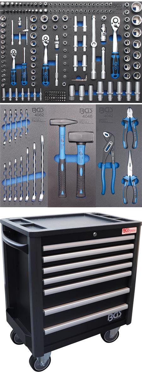 Werkzeuge | Bauhöhe 209 Schubladen Werkzeugwagen mit geringe 7 Set gefüllt