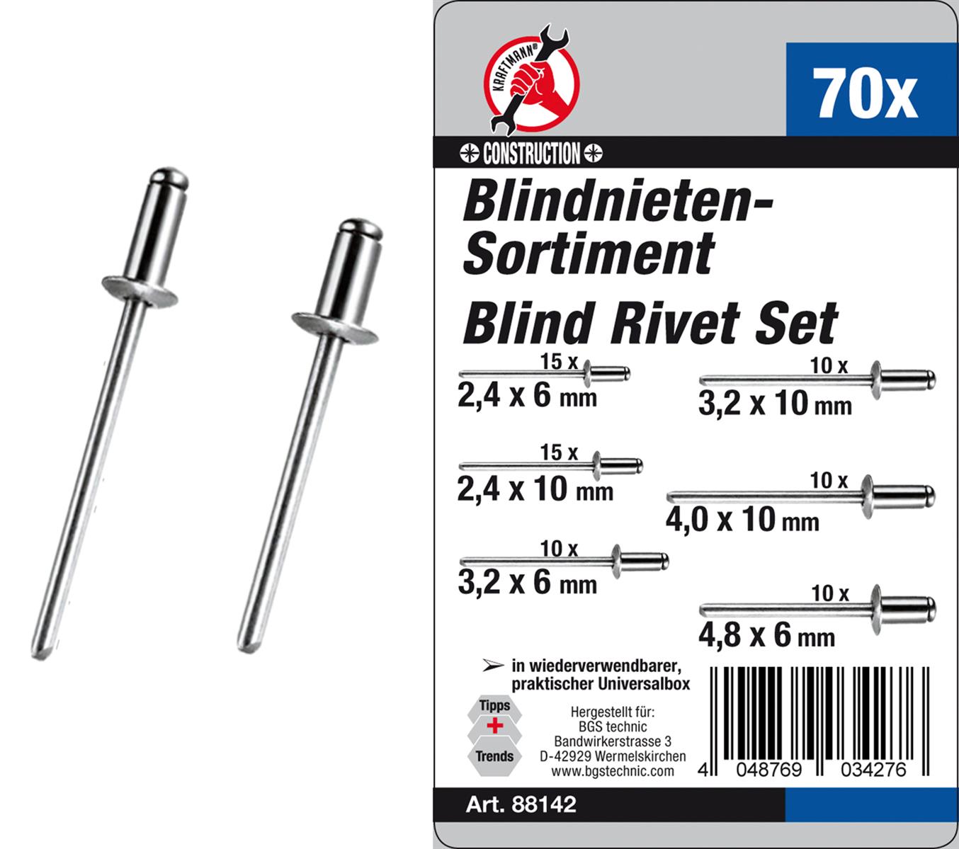 Blindnieten-Sortiment 70-tlg. - Qualitätsprodukte für sichere Befestigungen