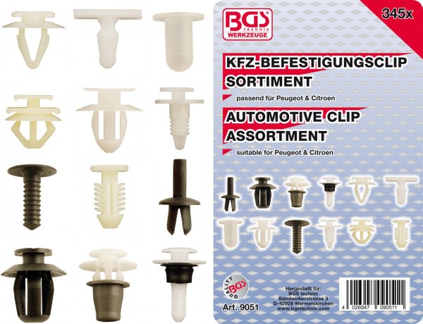 KFZ-Befestigungsclip-Sortiment für Peugeot & Citroen, 345-tlg.