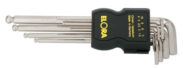 Kugelkopf-Winkelschraubendreher-Satz, extra , 9-teilig 1,5-10 mm, im Kunststoffhalter, ELORA-159SKUB
