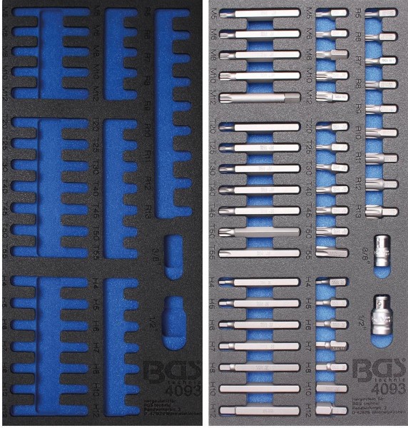 1/3 Werkstattwageneinlage: Kombi-Bit-Set, 49-tlg. (leer und gefüllt)