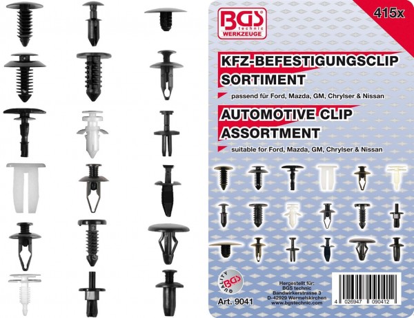 KFZ-Befestigungsclip-Sortiment für Ford, Mazda, GM, Chrylser & Nissan, 415-tlg.